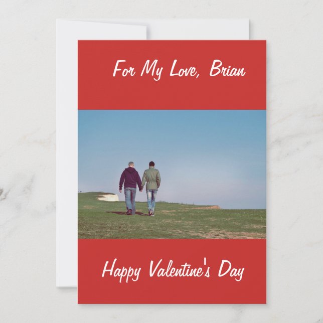 GAY MALE COUPLE PERSONALIZED HAPPY VALENTINE'S DAY HOLIDAY CARD (Front)