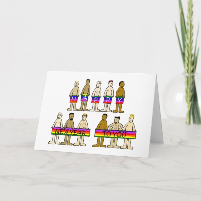 Gay Male Happy New Year  Holiday Card (Front)