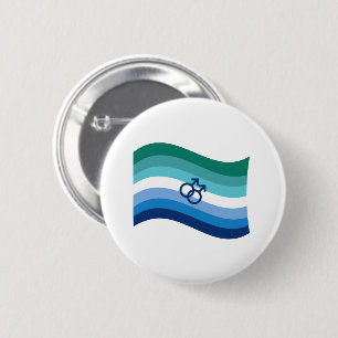 Gay Male Love Pride Azure Wavy Flag 2 Inch Round Button