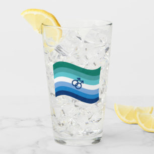 Gay Male Love Pride Azure Wavy Flag Glass