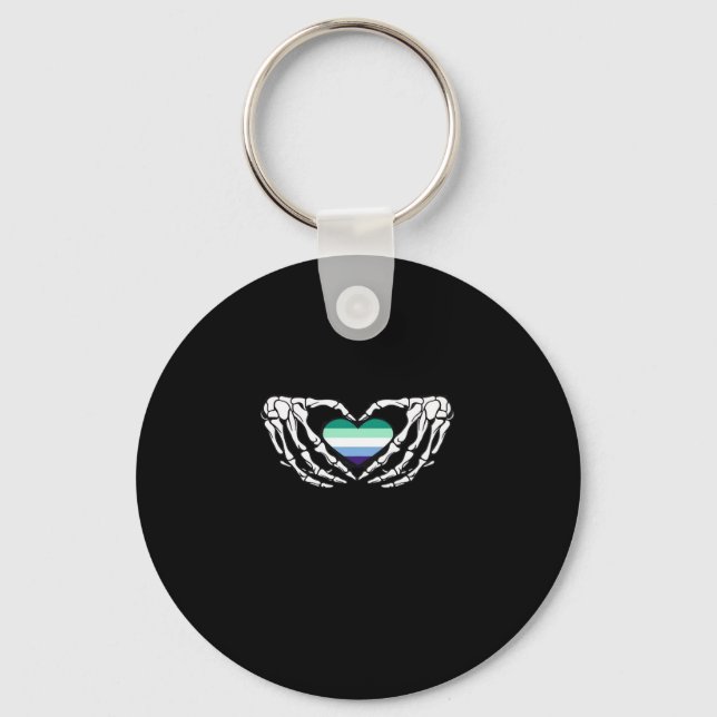 Gay Male Pride Skeleton Halloween Mlm Goth Heart C Keychain (Front)