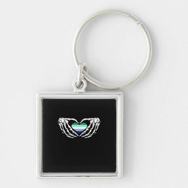 Gay Male Pride Skeleton Halloween Mlm Goth Heart C Keychain (Front)