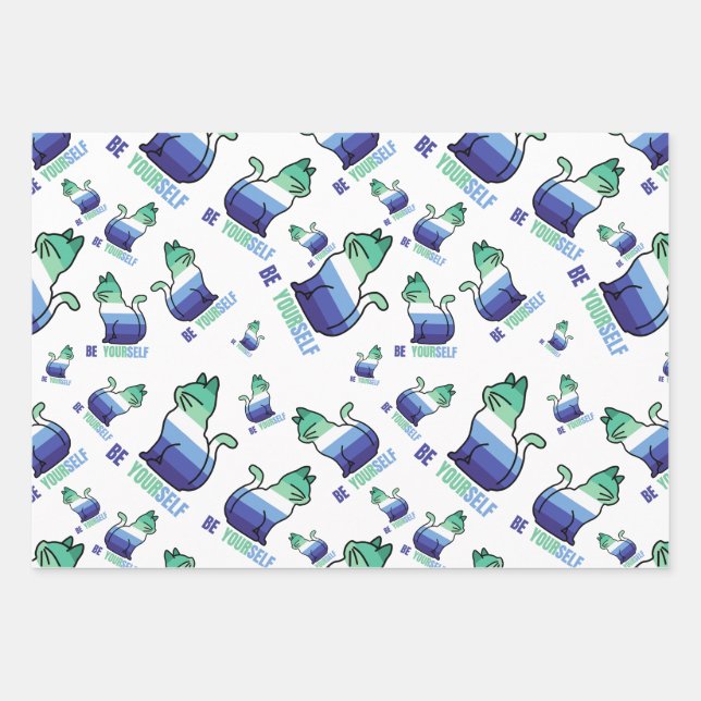 Gay man Pride Cat - Be Yourself Wrapping Paper Sheet (Front)