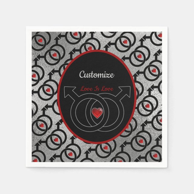 Gay Marriage Personalized Silver Paper Napkins (Front)