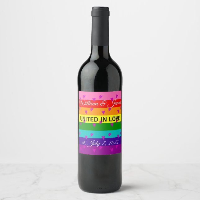 Gay Marriage Rainbow Flag Original 8 Stripes LGBT Wine Label (Front)