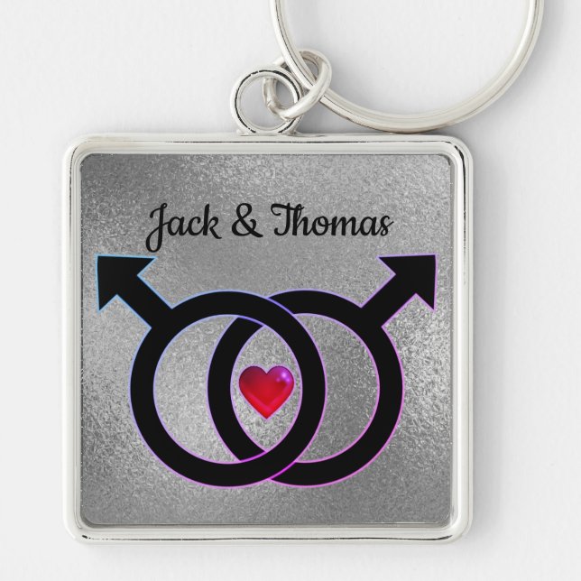 Gay Marriage Silver Premium Square Key Chain (Front)