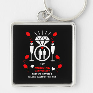 Gay Men 1sth Wedding Anniversary Banner Keychain