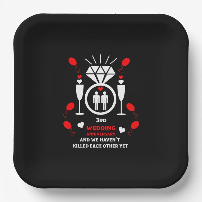 Gay Men 3rd Wedding Anniversary   Paper Plate (Front)