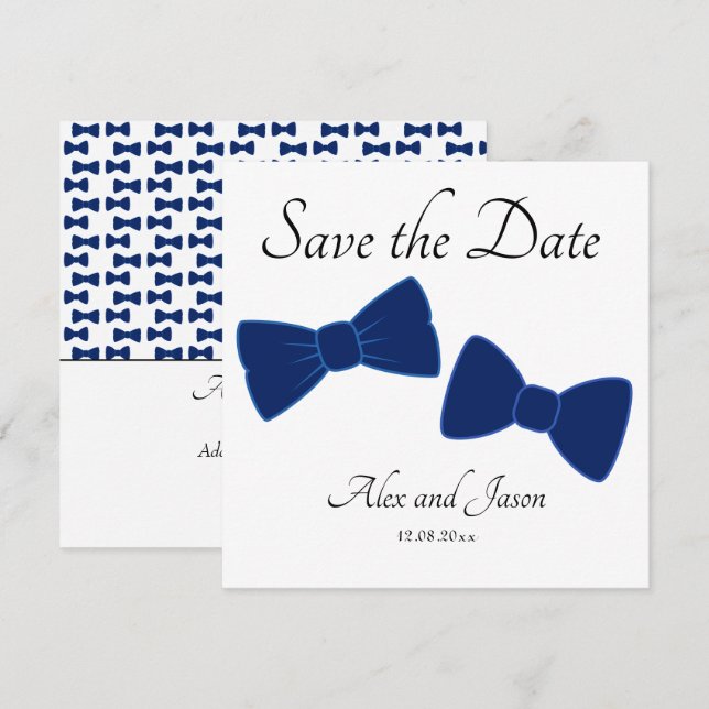 Gay Men Bow Tie Blue White Save the Date Wedding (Front/Back)