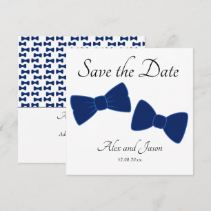 Gay Men Bow Tie Blue White Save the Date Wedding
