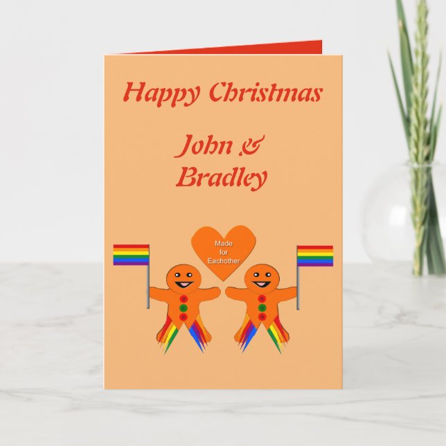 Gay Men Christmas Gingerbread Couple Custom Card (Front)