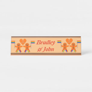 Gay Men Christmas Gingerbread Couple Custom Desk Name Plate
