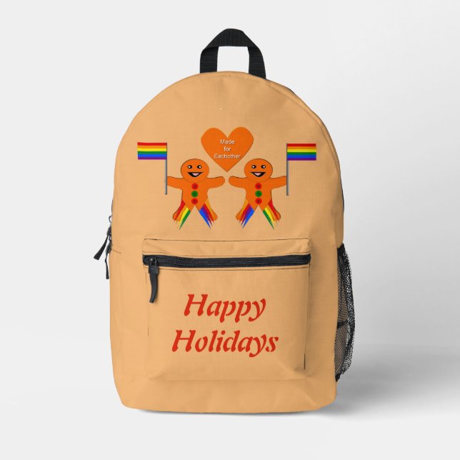 Gay Men Christmas Gingerbread Couple Custom Printed Backpack (Front)