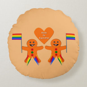 Gay Men Christmas Gingerbread Couple Custom Round Pillow