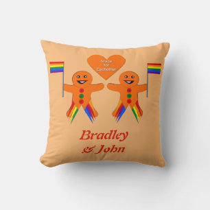 Gay Men Christmas Gingerbread Couple Custom Throw Pillow