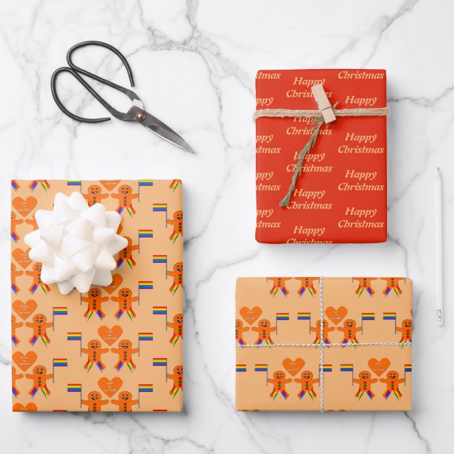 Gay Men Christmas Gingerbread Couple Custom Wrapping Paper Sheet (Front)