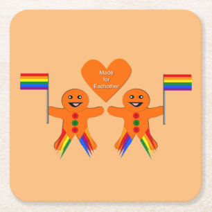 Gay Men Christmas Gingerbread Couple Square Paper Coaster