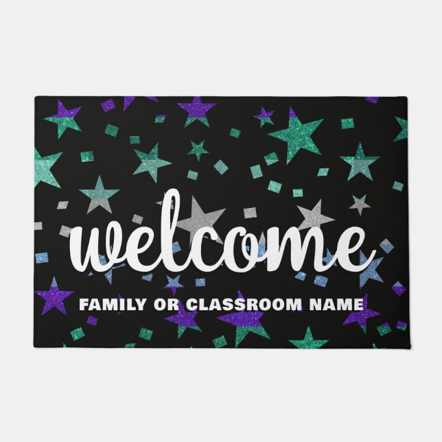 Gay Men Pride Flag Glitter Stars Welcome Home  Doormat (Front)