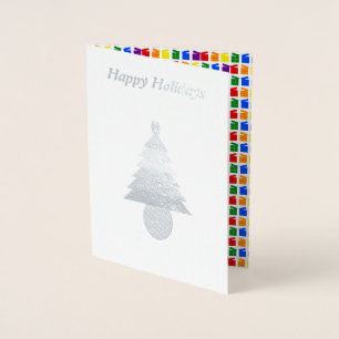 Gay Men Rainbow Christmas Tree and Presents Custom Foil Card