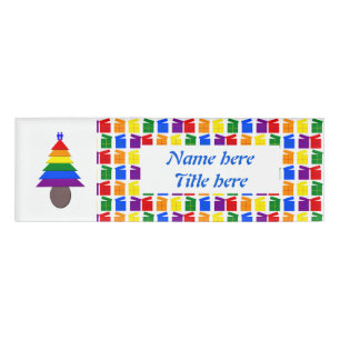 Gay Men Rainbow Christmas Tree and Presents Custom Name Tag