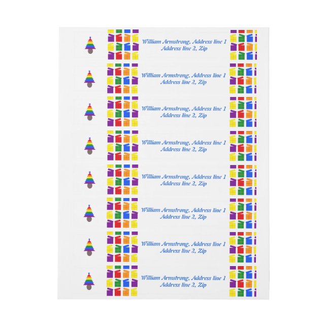 Gay Men Rainbow Christmas Tree and Presents Custom Wraparound Address Label (Sheet)