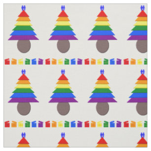 Gay Men Rainbow Christmas Tree and Presents Fabric