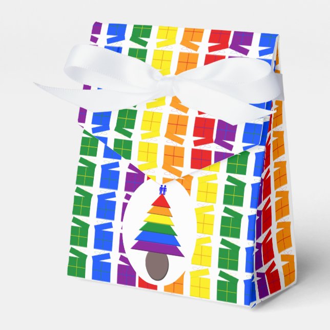 Gay Men Rainbow Christmas Tree and Presents Favor Box (Front Side)