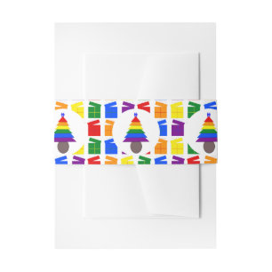 Gay Men Rainbow Christmas Tree and Presents Invitation Belly Band