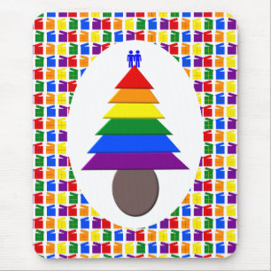 Gay Men Rainbow Christmas Tree and Presents Mouse Pad