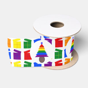 Gay Men Rainbow Christmas Tree and Presents Satin Ribbon