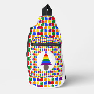 Gay Men Rainbow Christmas Tree and Presents Sling Bag