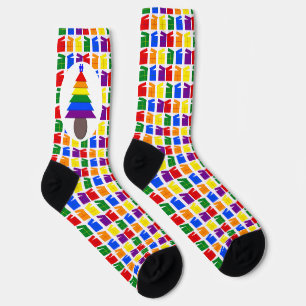 Gay Men Rainbow Christmas Tree and Presents Socks