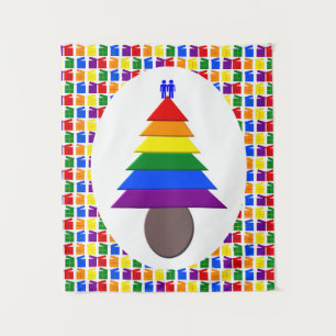 Gay Men Rainbow Christmas Tree and Presents Tapestry