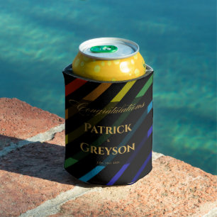 Gay Men Wedding Elegant Rainbow Can Cooler