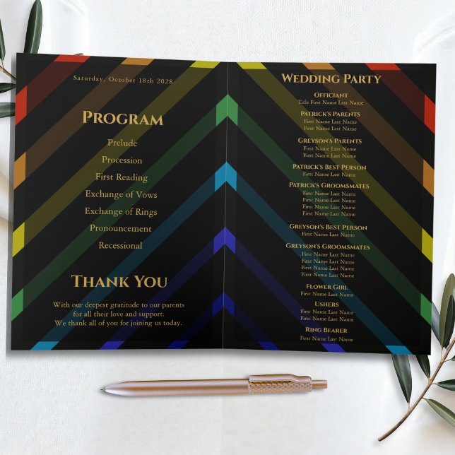 Gay Men Wedding Elegant Rainbow Folded Program (Creator Uploaded)