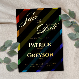 Gay Men Wedding Elegant Rainbow Gold Save-the-Date
