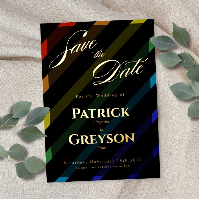 Gay Men Wedding Elegant Rainbow Gold Save-the-Date (Creator Uploaded)