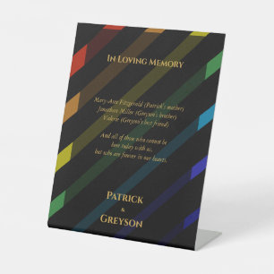 Gay Men Wedding Elegant Rainbow Memorial Pedestal Sign