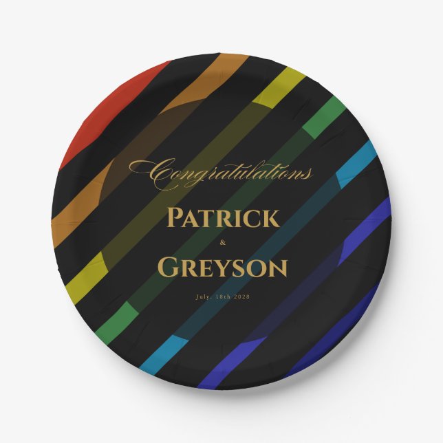 Gay Men Wedding Elegant Rainbow Paper Plate (Front)