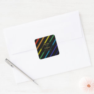 Gay Men Wedding Elegant Rainbow Personalized Square Sticker