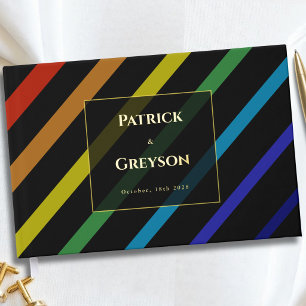 Gay Men Wedding Elegant Rainbow Photo Gold Guest Book