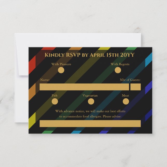 Gay Men Wedding Elegant Rainbow RSVP Card (Front)