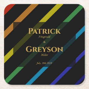 Gay Men Wedding Elegant Rainbow Square Paper Coaster