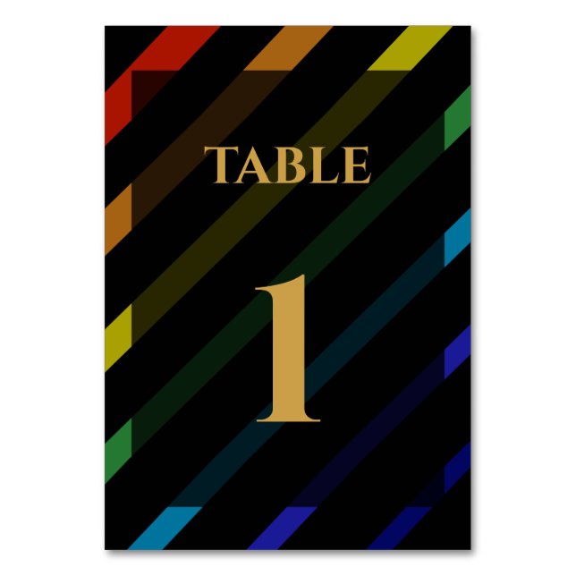 Gay Men Wedding Elegant Rainbow Table Number (Front)
