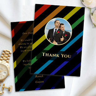 Gay Men Wedding Elegant Rainbow Thank You  Gold Foil Holiday Card