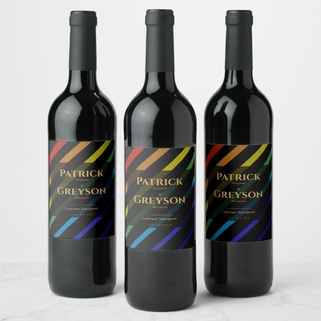 Gay Men Wedding Elegant Rainbow Wine Label (Bottles)