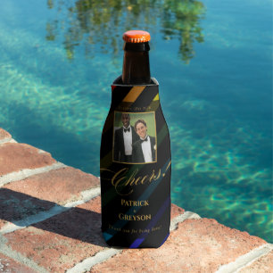 Gay Men Wedding Photo Elegant Rainbow Bottle Cooler