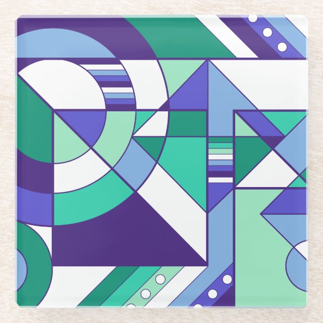 Gay Men's Pride Abstract Geometric Blue Green Glass Coaster (Front)