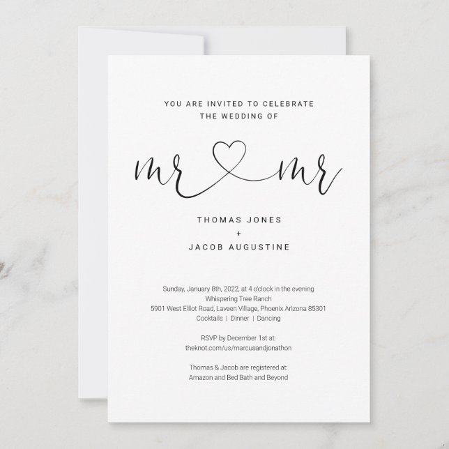 Gay Mr & Mr All in One Wedding Invitation (Front)