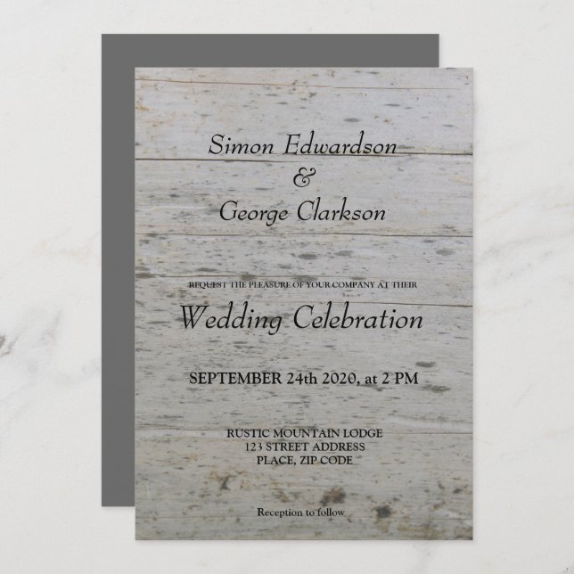 Gay Mr & Mr driftwood Wedding invitation (Front/Back)